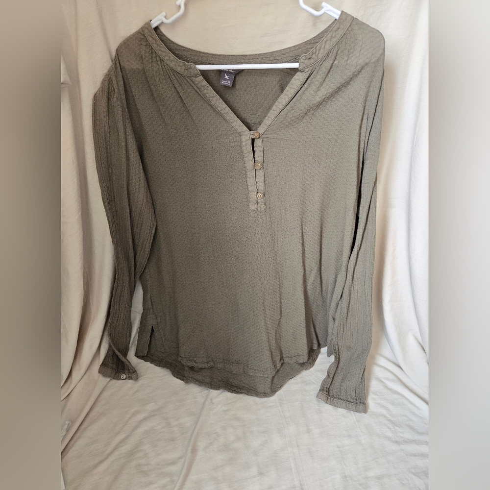 Eddie Bauer Olive Green Long-Sleeve Henley Shirt